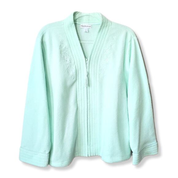 Women Miss Elaine Fleece Bed Jacket Robe Zip L Cozy Cottage Pastel Granny Retro - Picture 1 of 12